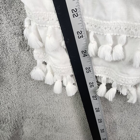 Womens White Crown & Ivy Tassel Hem Pants 100% Linen Hi Rise Elastic Waist XL - Picture 10 of 12